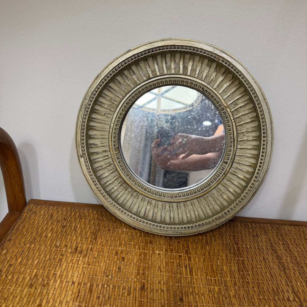 Vintage Sunburst Wall Mirror Cream Gold Ribbed Beaded Round Made in Mexico - Picture 2 of 13